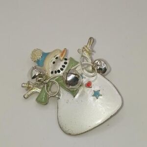 Avon Holiday Bells Snowman Pin, Silvertone